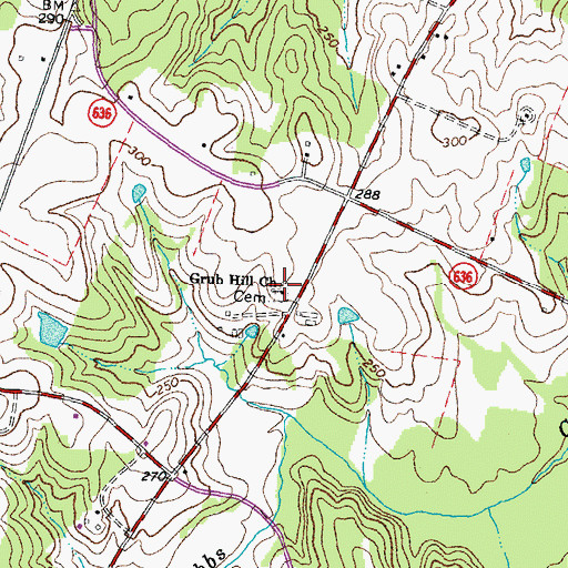 Topographic Map of Grub Hill Church, VA