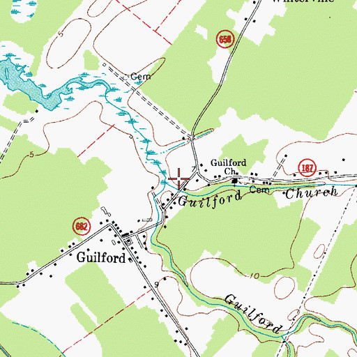 Topographic Map of Guilford Church Branch, VA