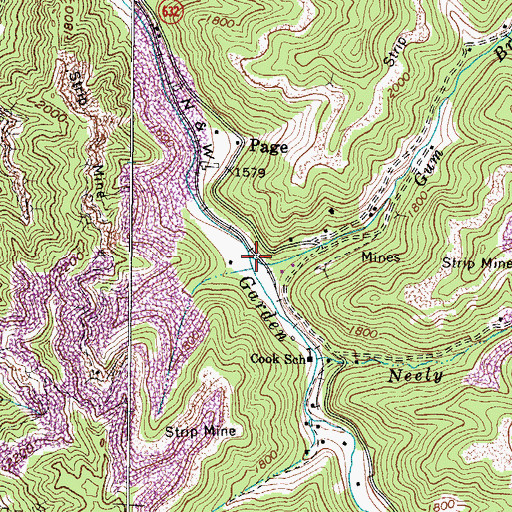 Topographic Map of Gum Branch, VA