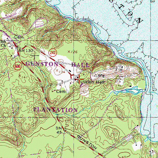 Topographic Map of Gunston Hall, VA