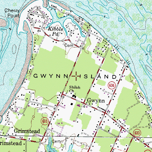 Topographic Map of Gwynn Island, VA