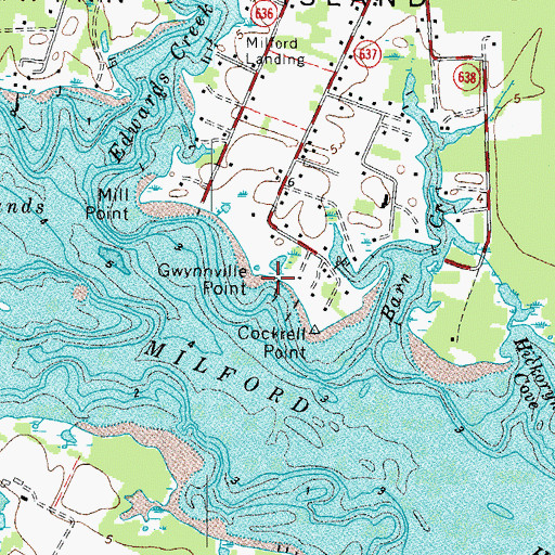 Topographic Map of Gwynville Point, VA