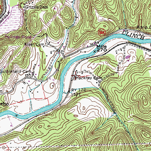 Topographic Map of Hackney Cemetery, VA
