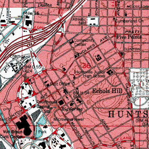 Topographic Map of Central Church of Christ, AL