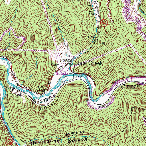 Topographic Map of Hale Creek, VA