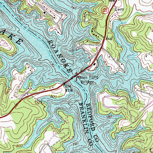 Topographic Map of Hales Ford Bridge, VA