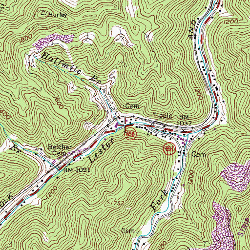Topographic Map of Halfmile Branch, VA