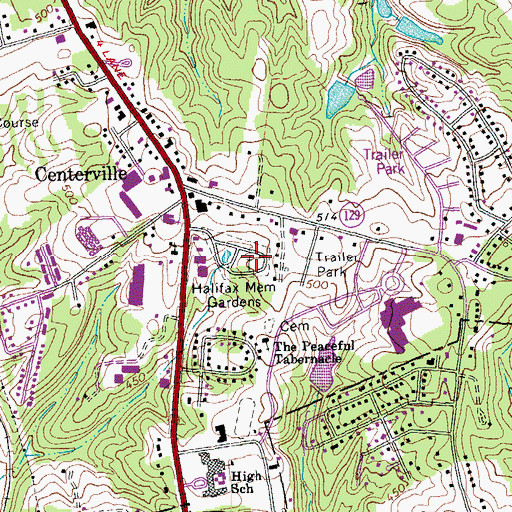 Topographic Map of Halifax Memorial Gardens, VA