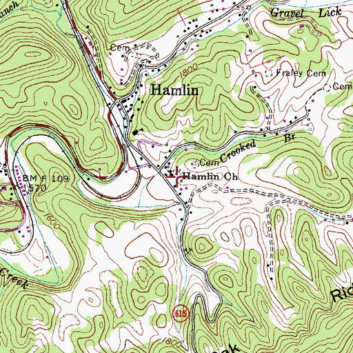 Topographic Map of Hamlin Church, VA