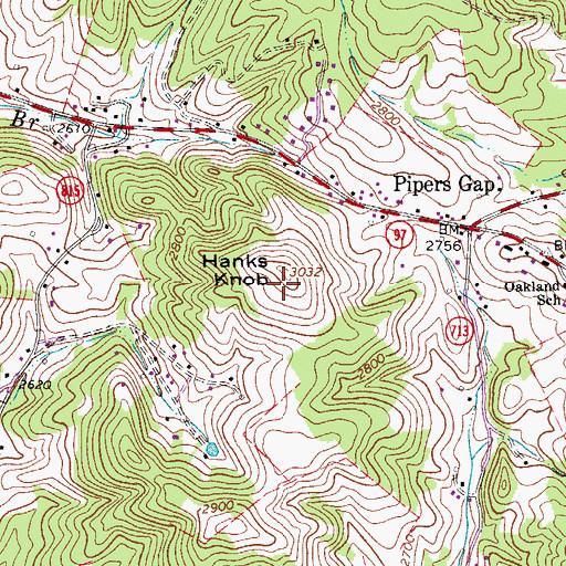 Topographic Map of Hanks Knob, VA