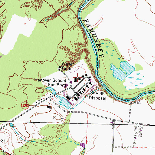 Topographic Map of Hanover School for Boys, VA