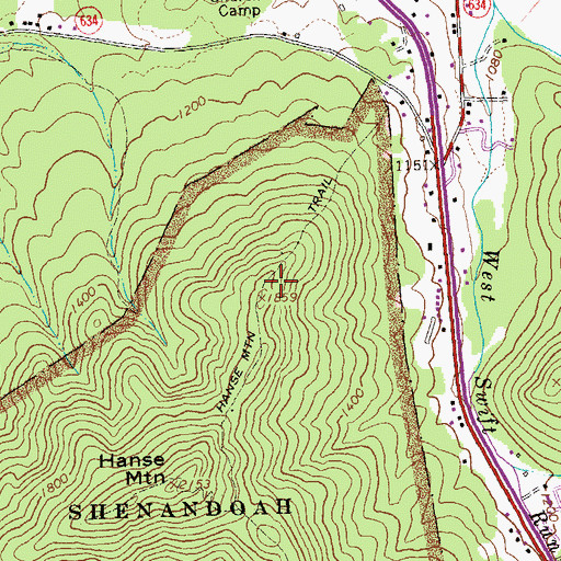 Topographic Map of Hanse Mountain Trail, VA