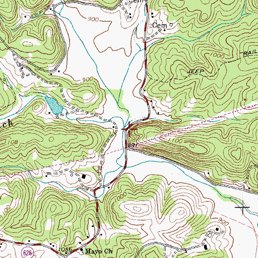 Topographic Map of Happy Branch, VA