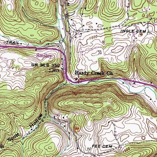 Topographic Map of Hardy Creek Church, VA
