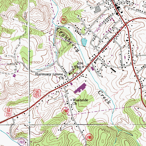 Topographic Map of Harmony Grove Church, VA