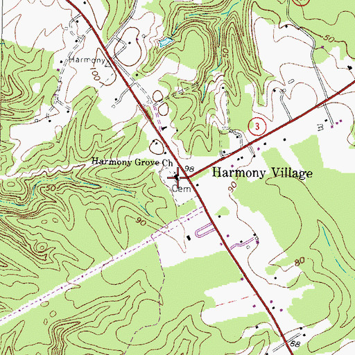 Topographic Map of Harmony Grove Church, VA