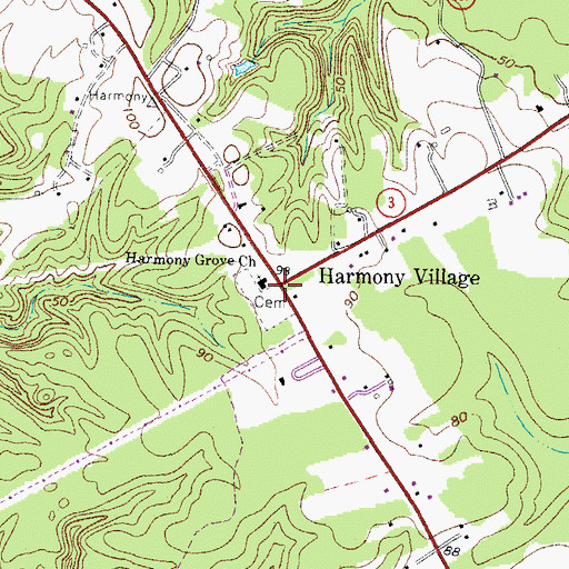 Topographic Map of Harmony Village, VA