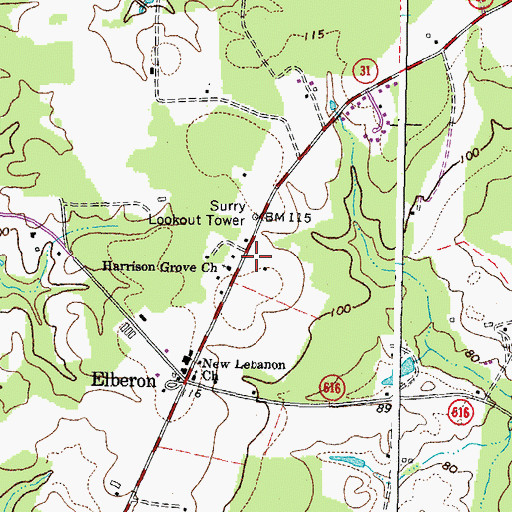 Topographic Map of Harrison Grove Church, VA