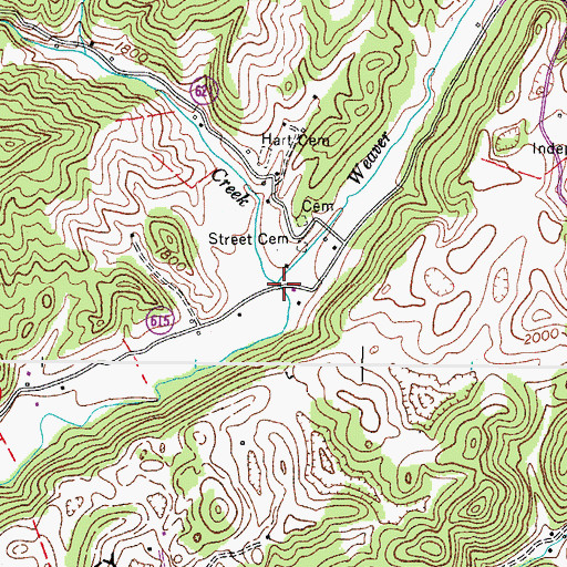Topographic Map of Hart Creek, VA