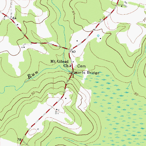 Topographic Map of Harts Bridge, VA