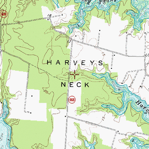 Topographic Map of Harveys Neck, VA