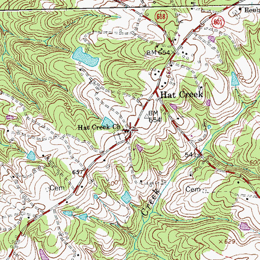 Topographic Map of Hat Creek Church, VA