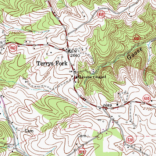 Topographic Map of Havens Chapel, VA