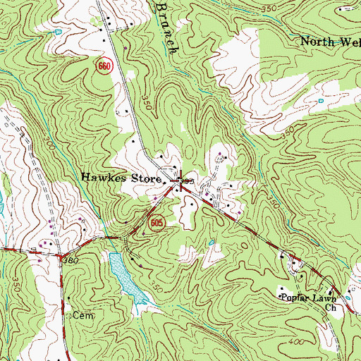 Topographic Map of Hawkes Store, VA