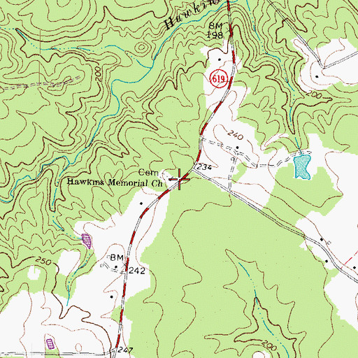 Topographic Map of Hawkins Memorial Church, VA