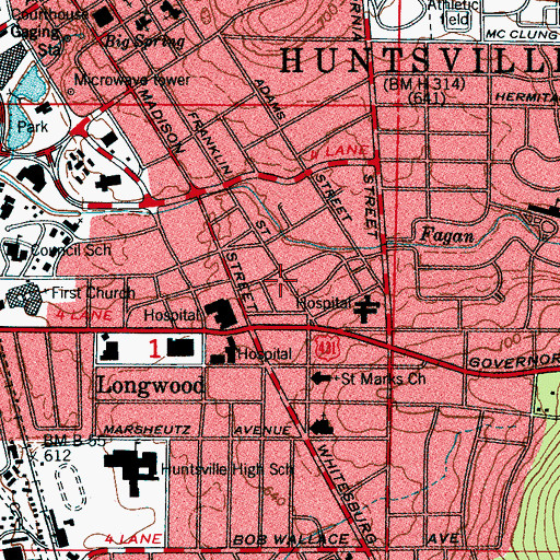 Topographic Map of Church of Christ in God, AL