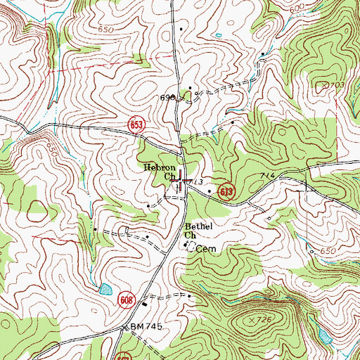 Topographic Map of Hebron Baptist Church, VA
