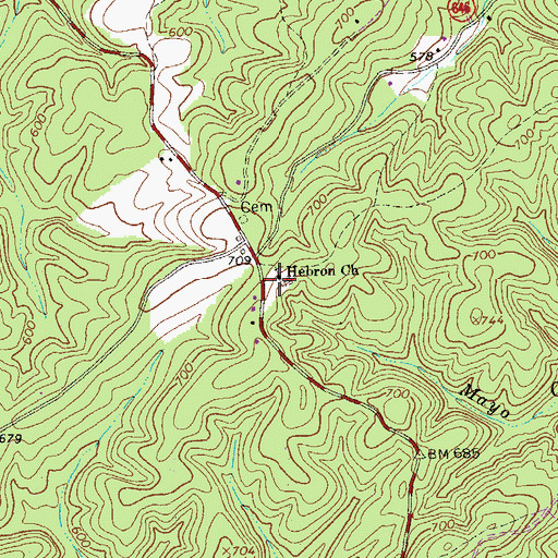 Topographic Map of Hebron Church, VA