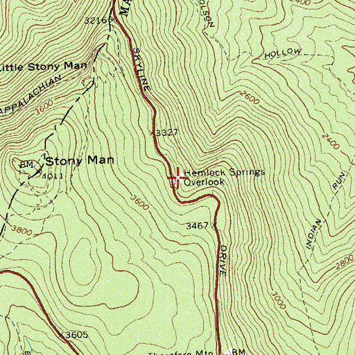 Topographic Map of Hemlock Springs Overlook, VA