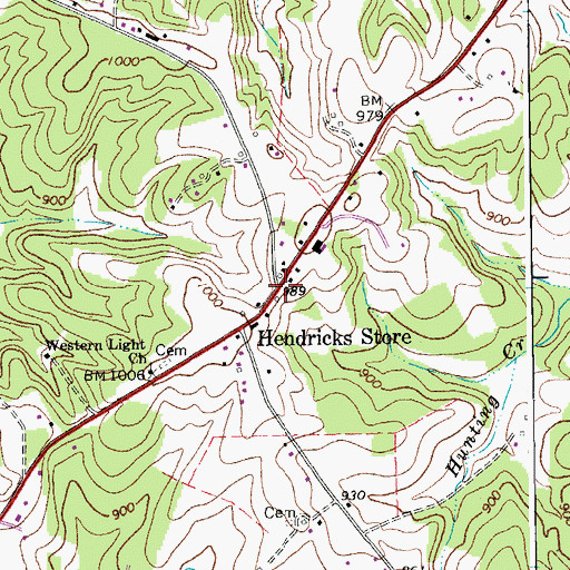 Topographic Map of Hendricks Store, VA