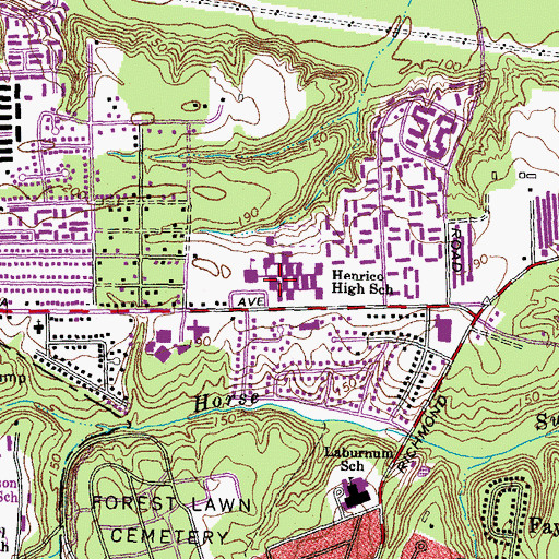 Topographic Map of Henrico High School, VA
