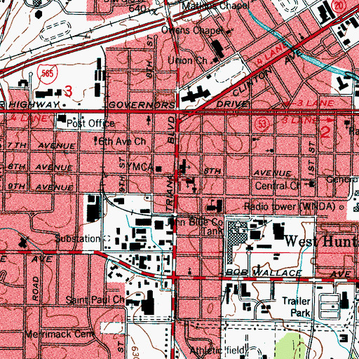 Topographic Map of Church of God of Prophecy, AL