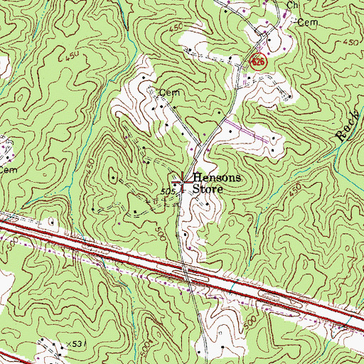 Topographic Map of Hensons Store, VA