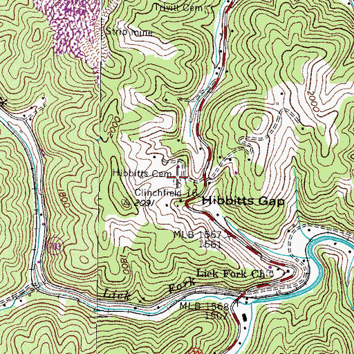 Topographic Map of Hibbitts Cemetery, VA