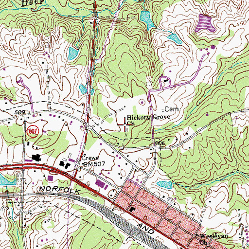 Topographic Map of Hickory Grove Church, VA