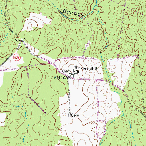 Topographic Map of Hickory Hill Church, VA