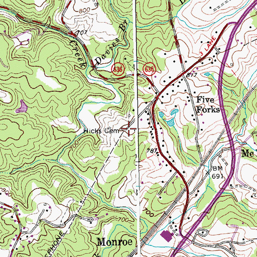 Topographic Map of Hicks Cemetery, VA