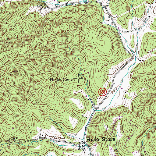 Topographic Map of Hicks Cemetery, VA