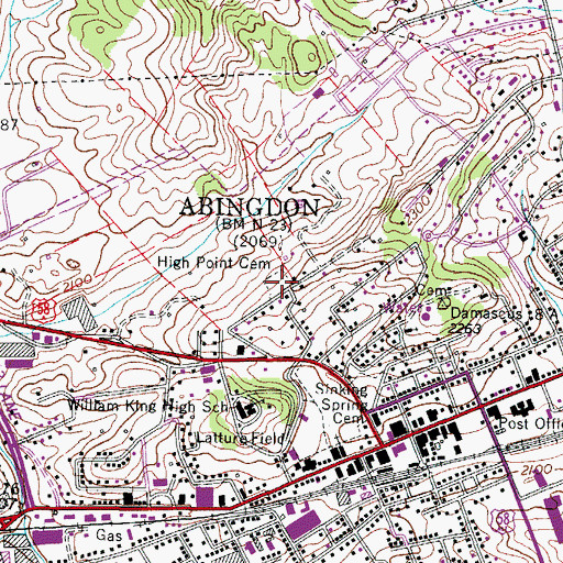 Topographic Map of High Point Cemetery, VA