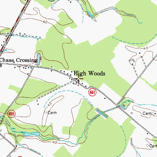 Topographic Map of High Woods, VA