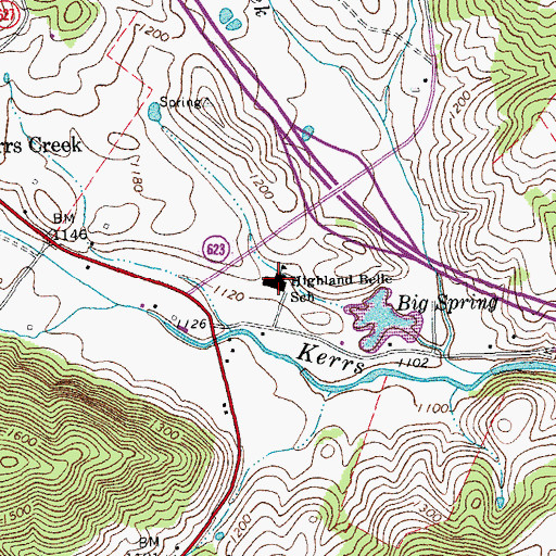 Topographic Map of Highland Belle Alternative School, VA