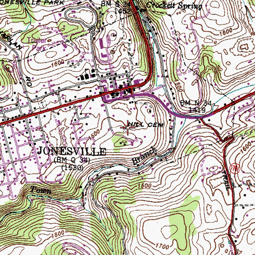 Topographic Map of Hill Cemetery, VA