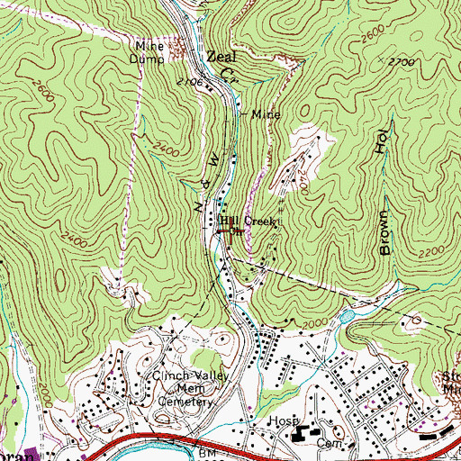Topographic Map of Hill Creek Church, VA
