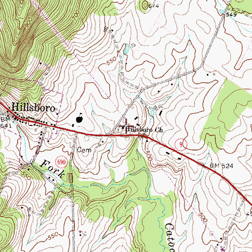 Topographic Map of Hillsboro Church, VA