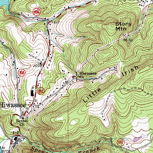 Topographic Map of Hiwassee Church, VA
