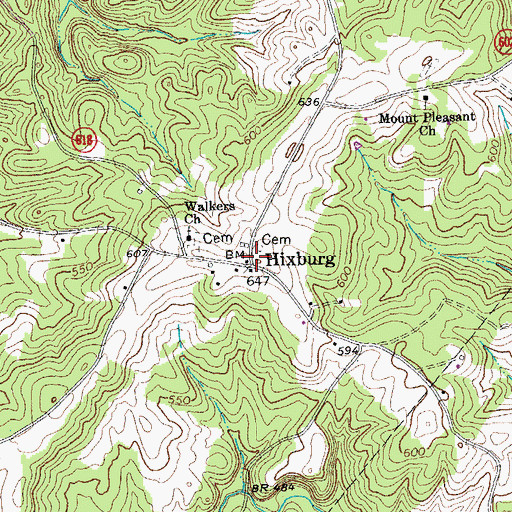 Topographic Map of Hixburg, VA